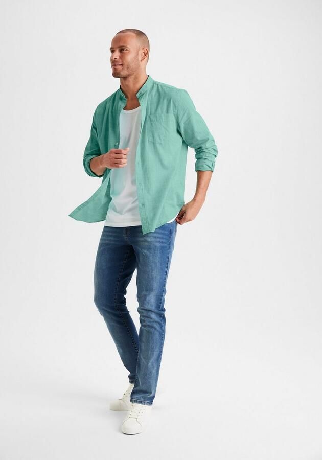 H.I.S Overhemd met lange mouwen Regular fit staande kraag shirt met borstzak 100% katoen - Foto 6