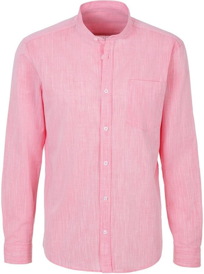 H.I.S Overhemd met lange mouwen Regular fit staande kraag shirt met borstzak 100% katoen