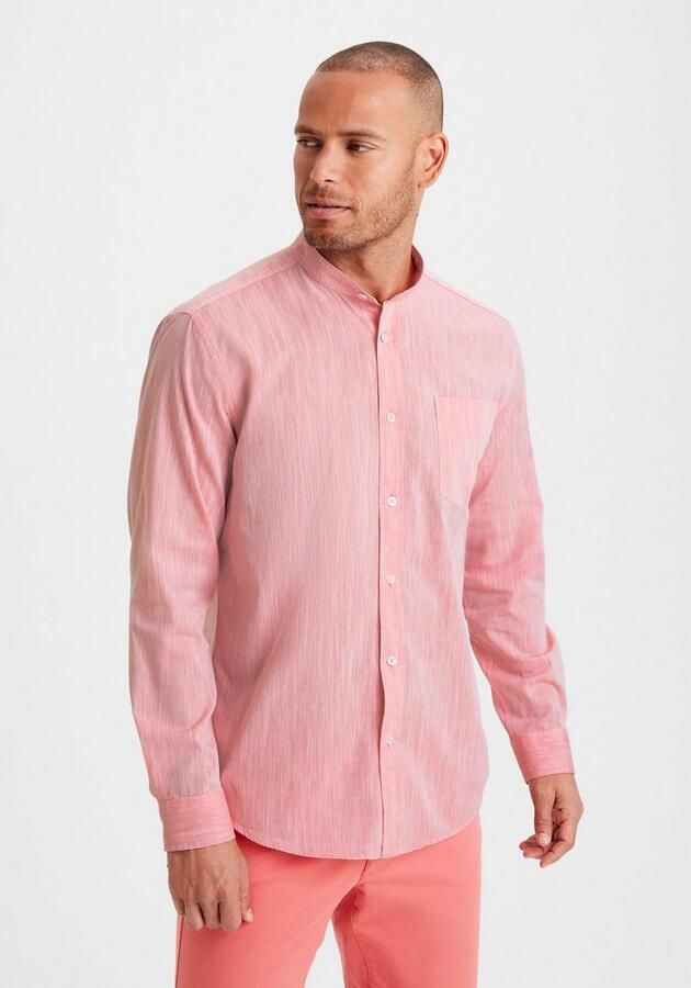 H.I.S Overhemd met lange mouwen Regular fit staande kraag shirt met borstzak 100% katoen - Foto 3