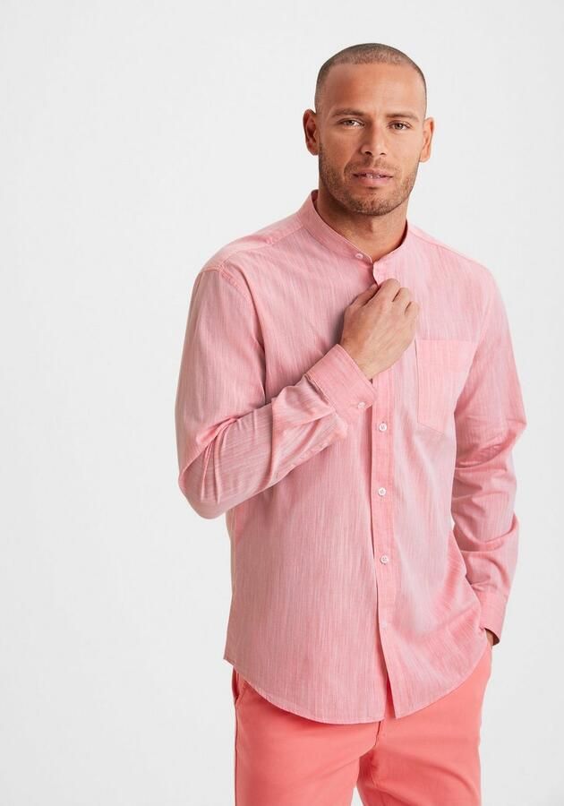 H.I.S Overhemd met lange mouwen Regular fit staande kraag shirt met borstzak 100% katoen - Foto 4