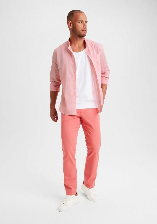 H.I.S Overhemd met lange mouwen Regular fit staande kraag shirt met borstzak 100% katoen - Foto 6