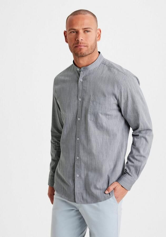 H.I.S Overhemd met lange mouwen Regular fit staande kraag shirt met borstzak 100% katoen - Foto 3