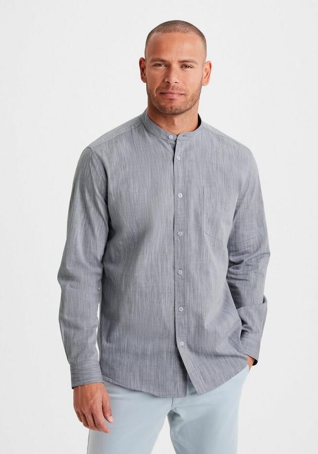 H.I.S Overhemd met lange mouwen Regular fit staande kraag shirt met borstzak 100% katoen - Foto 4