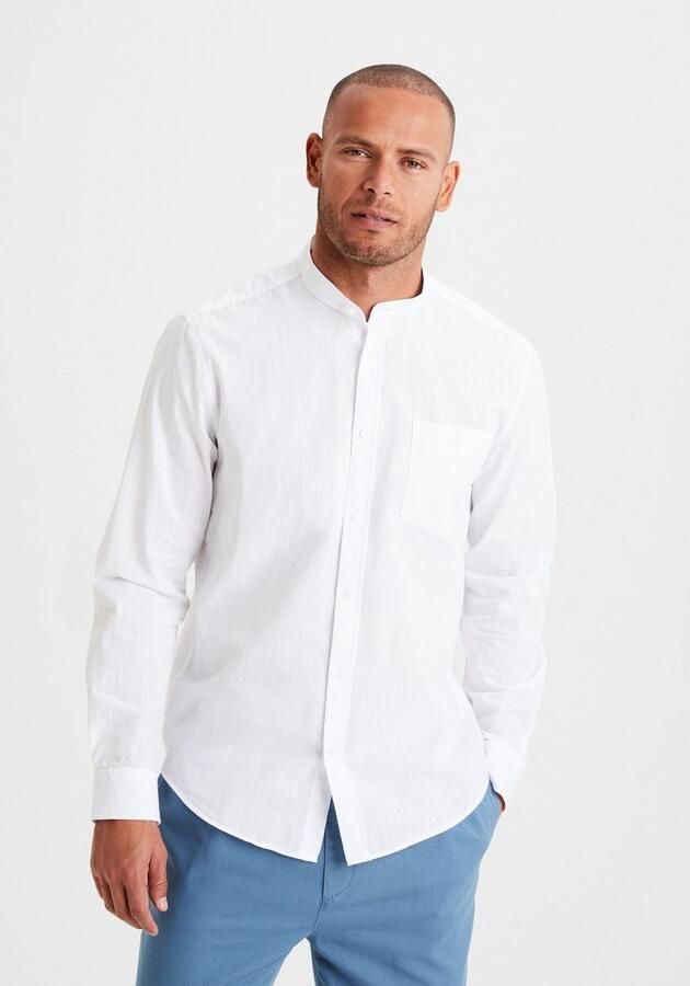 H.I.S Overhemd met lange mouwen Regular fit staande kraag shirt met borstzak 100% katoen