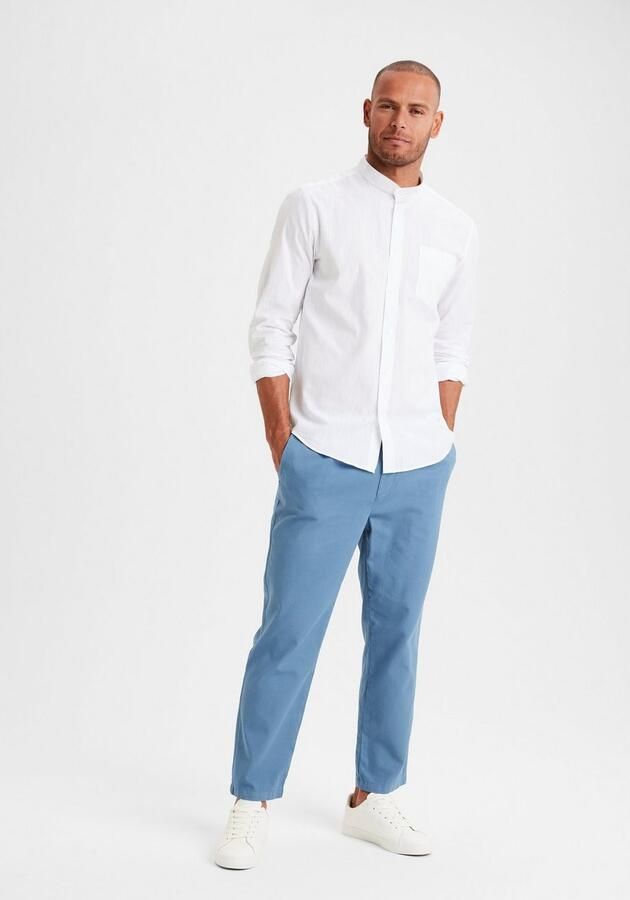 H.I.S Overhemd met lange mouwen Regular fit staande kraag shirt met borstzak 100% katoen - Foto 4