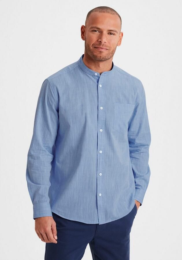 H.I.S Overhemd met lange mouwen Regular fit staande kraag shirt met borstzak 100% katoen - Foto 3