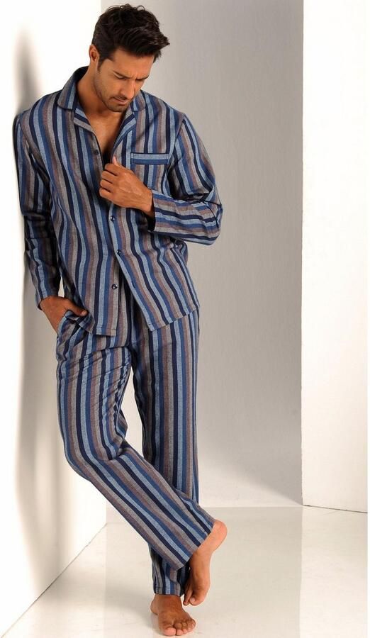 H.I.S Pyjama zacht van flanel in streepdesign (2-delig 1 stuk)