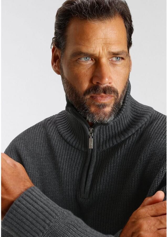 H.I.S Schipperstrui met logo-ritssluiting