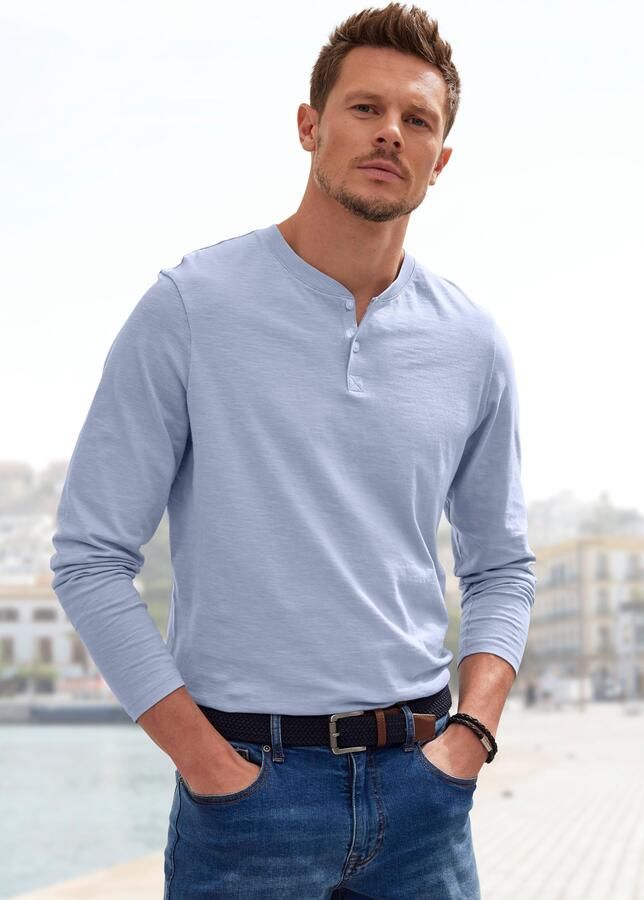 H.I.S Shirt met lange mouwen Henleyshirt lange mouw Lange mouwen shirt met knoopsluiting van gestructureerde katoenkwaliteit - Foto 4