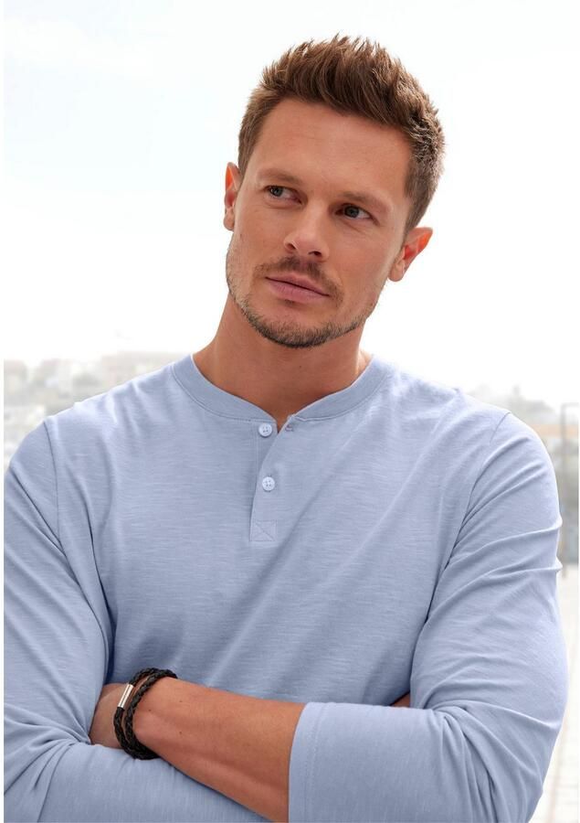 H.I.S Shirt met lange mouwen Henleyshirt lange mouw Lange mouwen shirt met knoopsluiting van gestructureerde katoenkwaliteit - Foto 3