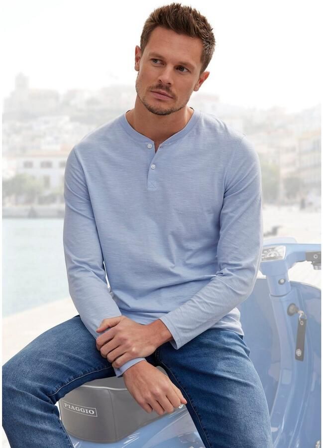 H.I.S Shirt met lange mouwen Henleyshirt lange mouw Lange mouwen shirt met knoopsluiting van gestructureerde katoenkwaliteit - Foto 2