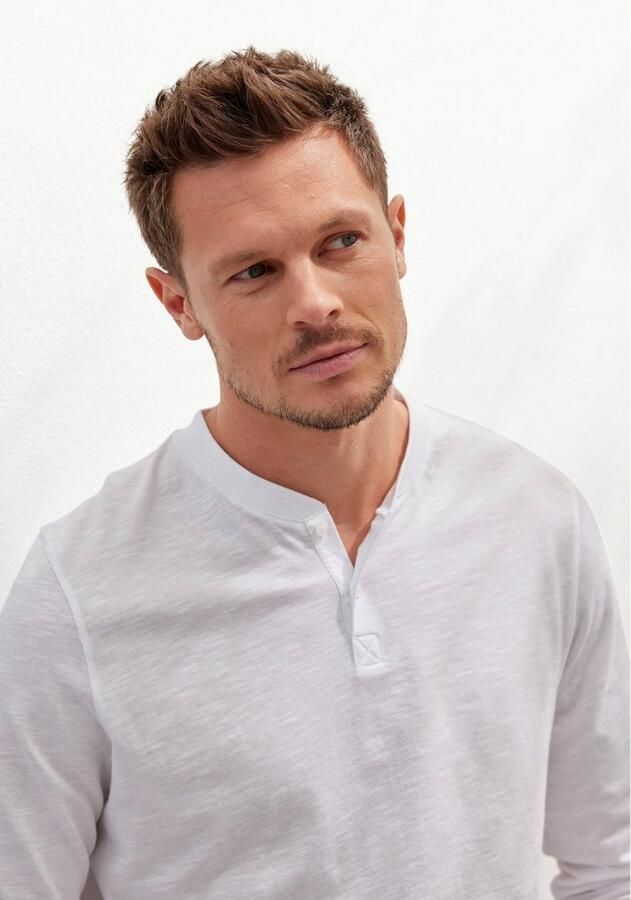 H.I.S Shirt met lange mouwen Henleyshirt lange mouw Lange mouwen shirt met knoopsluiting van gestructureerde katoenkwaliteit - Foto 4