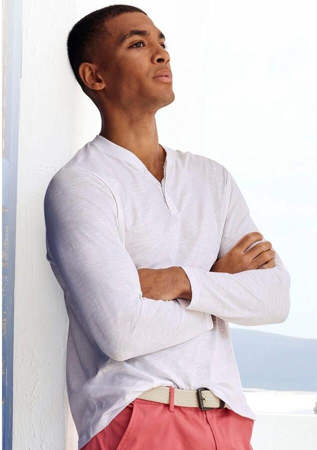 H.I.S Shirt met lange mouwen Henleyshirt lange mouw Lange mouwen shirt met knoopsluiting van gestructureerde katoenkwaliteit - Foto 3