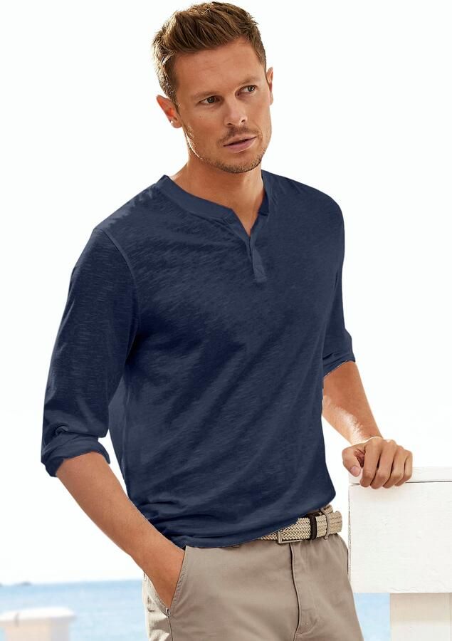 H.I.S Shirt met lange mouwen Henleyshirt lange mouw Lange mouwen shirt met knoopsluiting van gestructureerde katoenkwaliteit - Foto 3