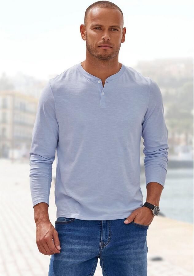 H.I.S Shirt met lange mouwen Henleyshirt lange mouw Lange mouwen shirt met knoopsluiting van gestructureerde katoenkwaliteit (set 2-delig) - Foto 4