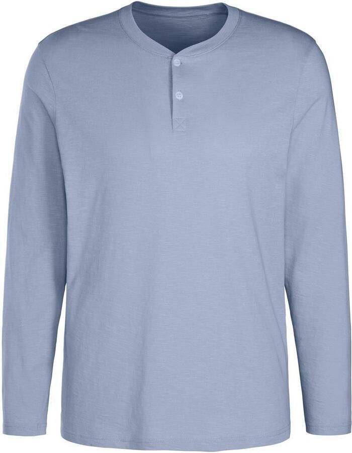 H.I.S Shirt met lange mouwen Henleyshirt lange mouw Lange mouwen shirt met knoopsluiting van gestructureerde katoenkwaliteit (set 2-delig)