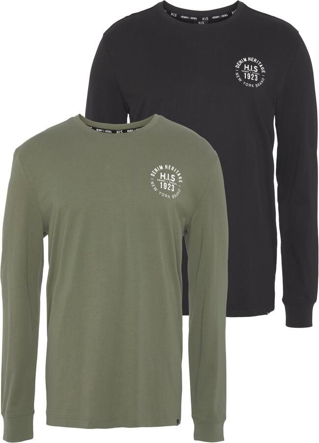 H.I.S Shirt met lange mouwen Lange mouwen bedrukt ronde hals van 100% katoen (2-delig Set van 2) - Foto 8