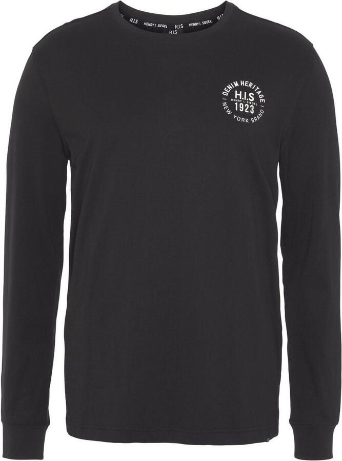 H.I.S Shirt met lange mouwen Lange mouwen bedrukt ronde hals van 100% katoen (2-delig Set van 2)