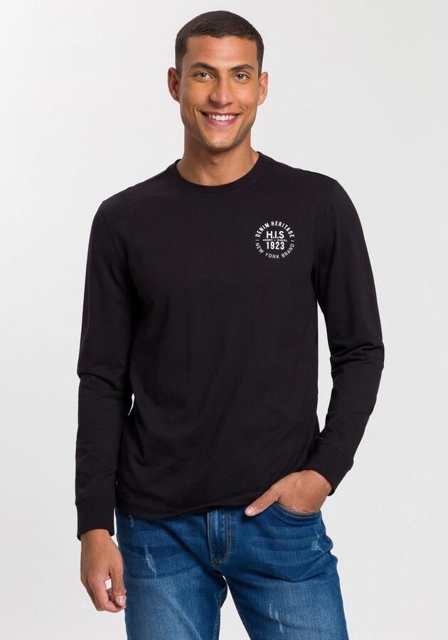 H.I.S Shirt met lange mouwen Lange mouwen bedrukt ronde hals van 100% katoen (2-delig Set van 2) - Foto 6