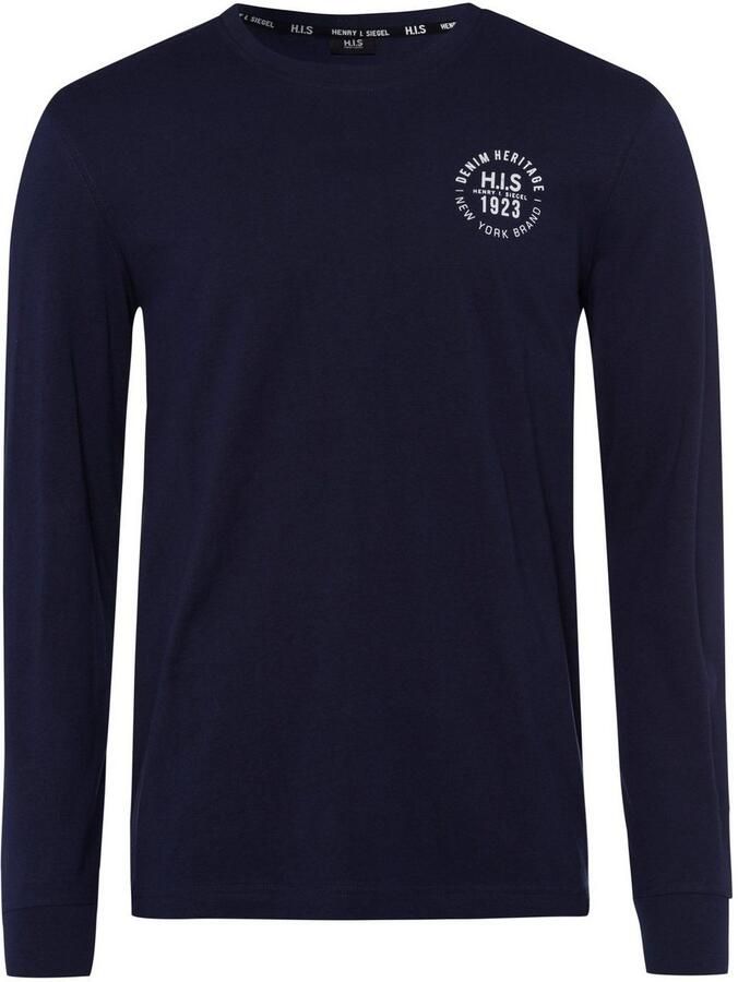 H.I.S Shirt met lange mouwen Lange mouwen bedrukt ronde hals van 100% katoen (2-delig Set van 2)