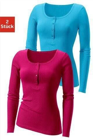 H.I.S Shirt met lange mouwen Met korte knoopsluiting van modieuze ribkwaliteit (2-delig Set van 2) - Foto 4