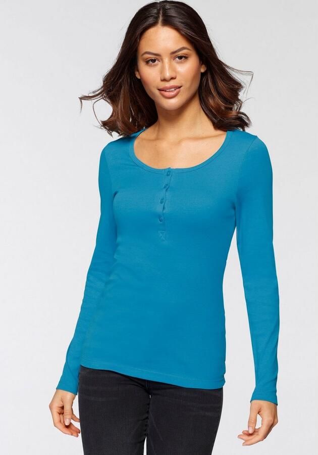 H.I.S Shirt met lange mouwen Met korte knoopsluiting van modieuze ribkwaliteit (2-delig Set van 2) - Foto 2