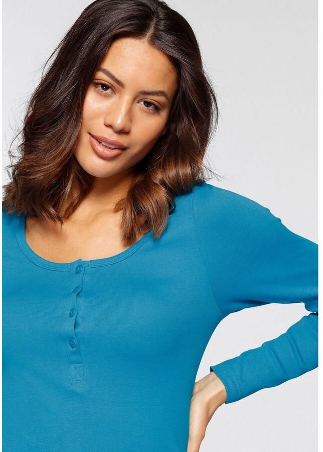 H.I.S Shirt met lange mouwen Met korte knoopsluiting van modieuze ribkwaliteit (2-delig Set van 2)