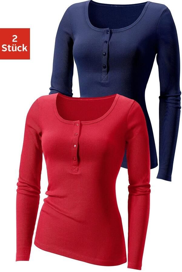H.I.S Shirt met lange mouwen Met korte knoopsluiting van modieuze ribkwaliteit (2-delig Set van 2)