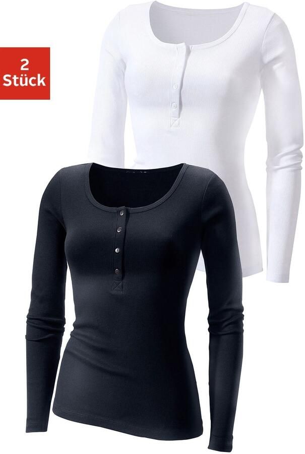 H.I.S Shirt met lange mouwen Met korte knoopsluiting van modieuze ribkwaliteit (2-delig Set van 2) - Foto 5