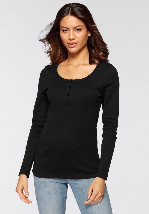 H.I.S Shirt met lange mouwen Met korte knoopsluiting van modieuze ribkwaliteit (2-delig Set van 2) - Foto 2