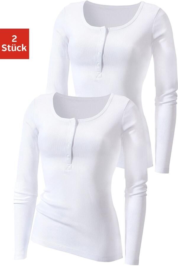 H.I.S Shirt met lange mouwen Met korte knoopsluiting van modieuze ribkwaliteit (2-delig Set van 2) - Foto 4