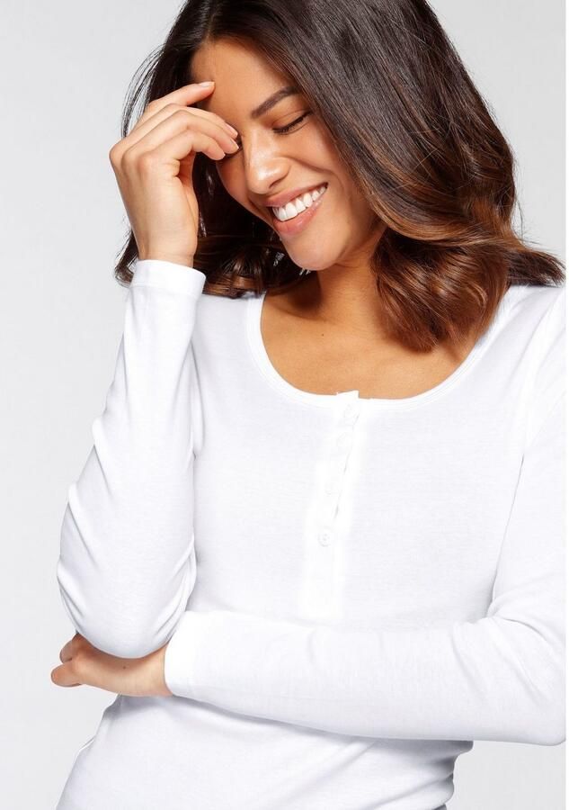 H.I.S Shirt met lange mouwen Met korte knoopsluiting van modieuze ribkwaliteit (2-delig Set van 2)