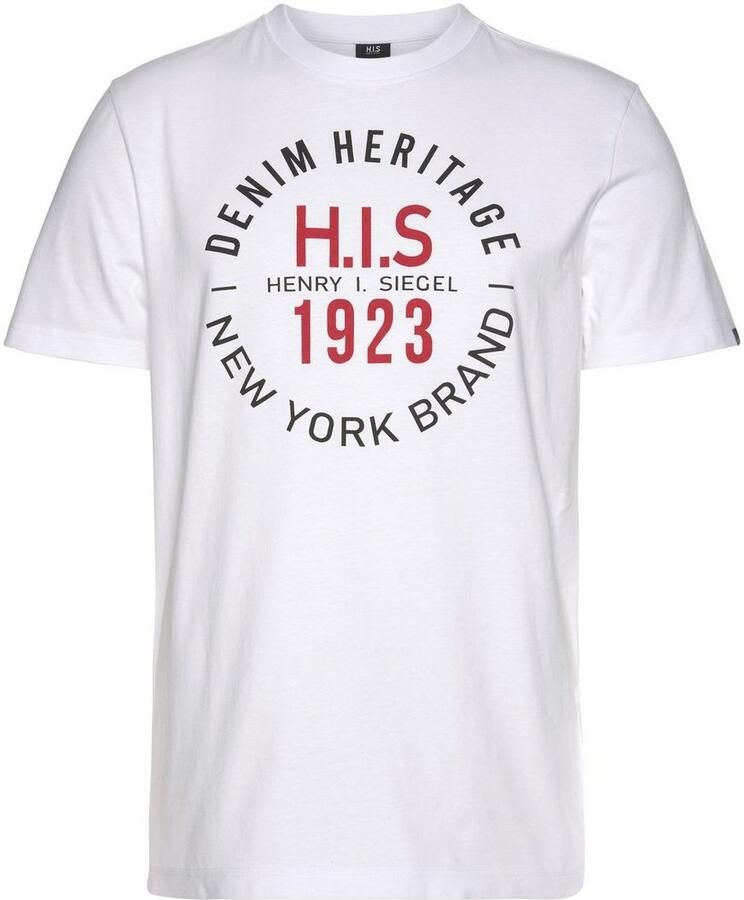 H.I.S Shirt met ronde hals Korte mouwen smalle pasvorm met print ronde hals van katoen - Foto 4