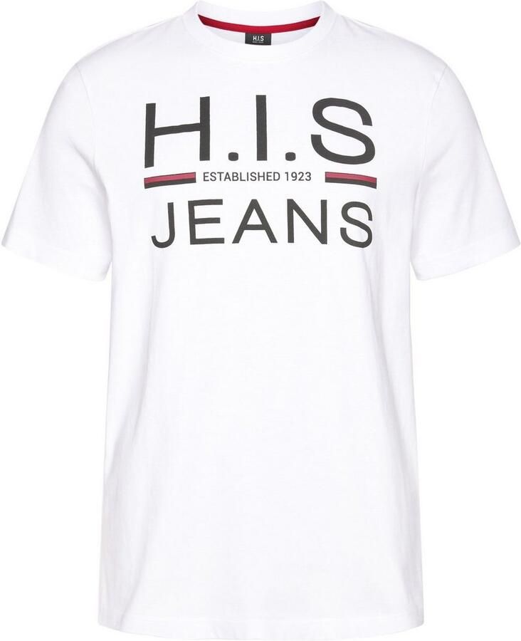 H.I.S Shirt met ronde hals slank gesneden bedrukt ontwerp ronde hals van katoen (Set van 2)