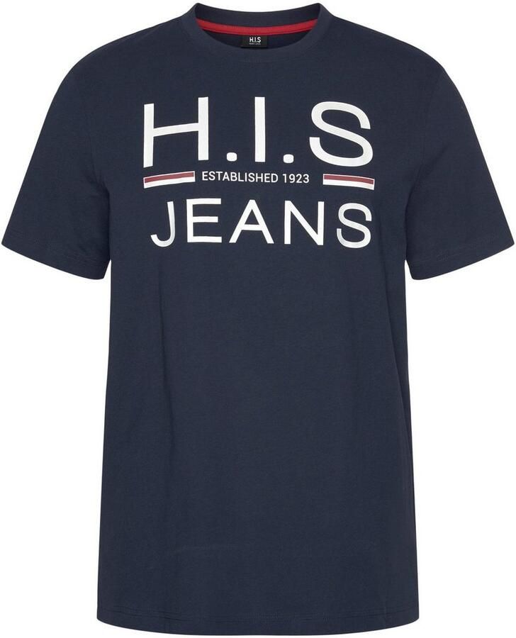 H.I.S Shirt met ronde hals slank gesneden bedrukt ontwerp ronde hals van katoen (Set van 2) - Foto 3