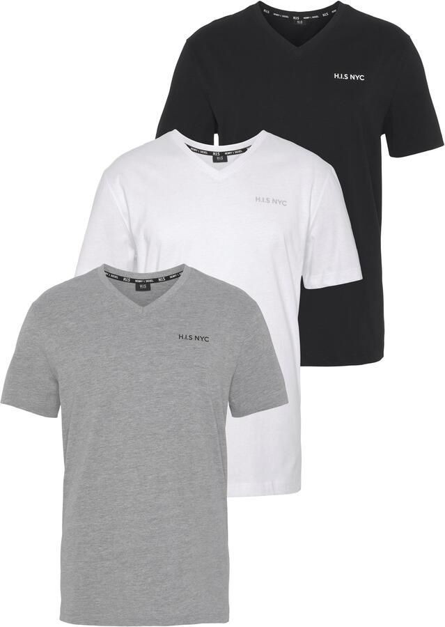 H.I.S Shirt met V-hals Korte mouwen slim fit van katoen (Set van 3) - Foto 9