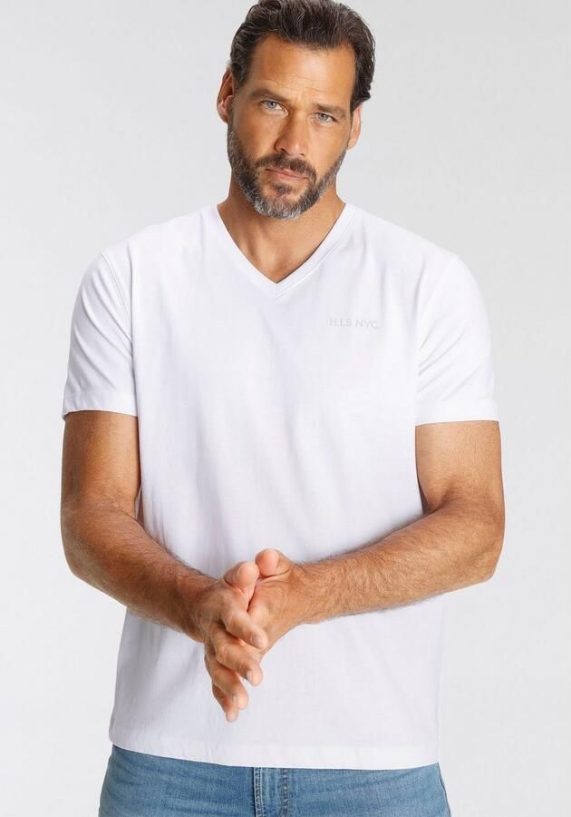 H.I.S Shirt met V-hals Korte mouwen slim fit van katoen (Set van 3) - Foto 5