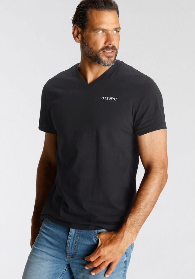 H.I.S Shirt met V-hals Korte mouwen slim fit van katoen (Set van 3) - Foto 6