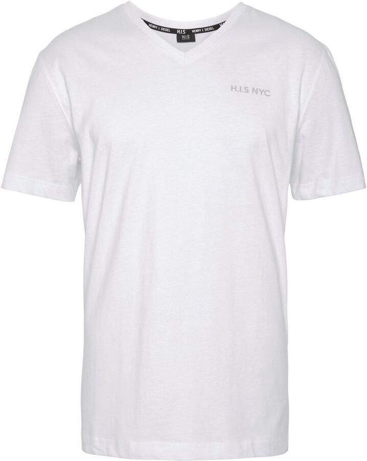 H.I.S Shirt met V-hals Korte mouwen slim fit van katoen (Set van 3)