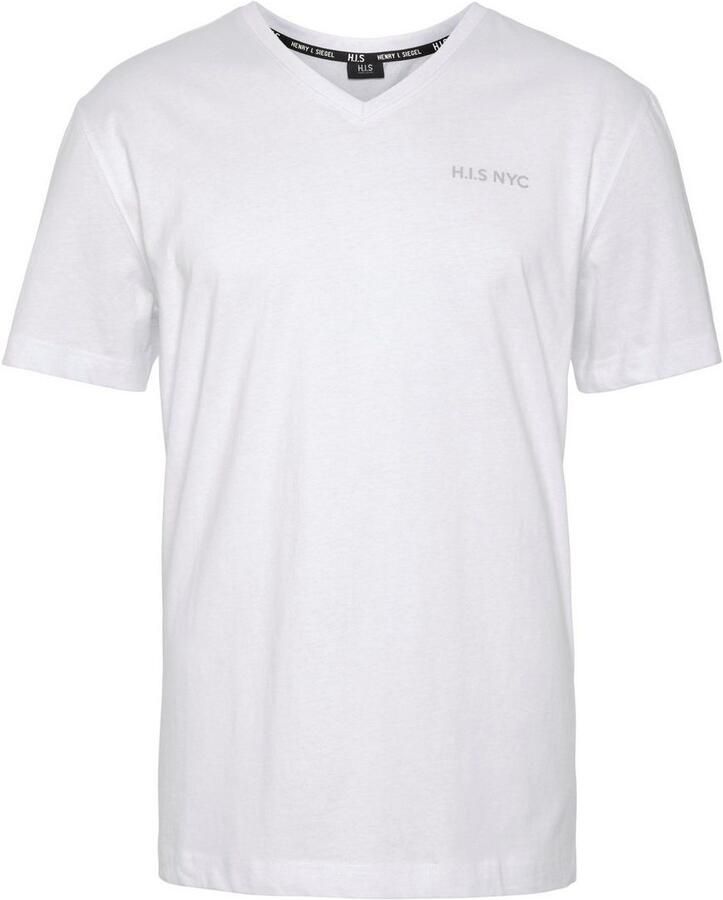 H.I.S Shirt met V-hals Korte mouwen slim fit van katoen (Set van 3)