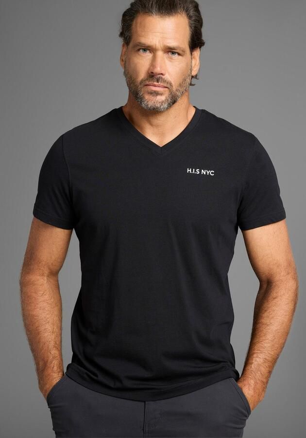 H.I.S Shirt met V-hals Korte mouwen slim fit van katoen (Set van 3) - Foto 3