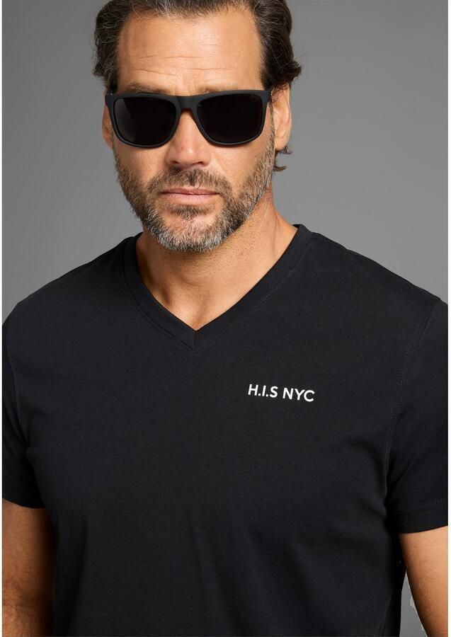 H.I.S Shirt met V-hals Korte mouwen slim fit van katoen (Set van 3)