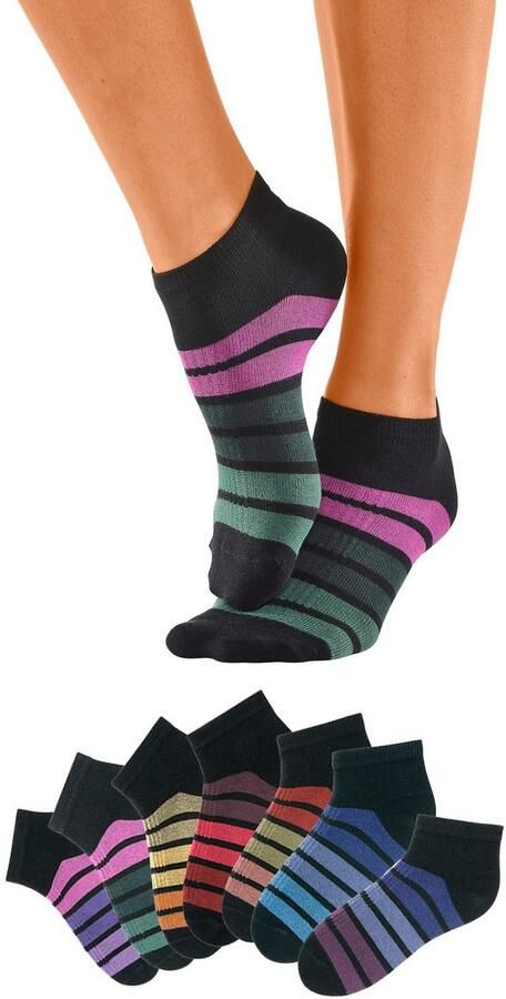 H.I.S Sneakersokken met kleurrijke horizontale strepen (set 7 paar)