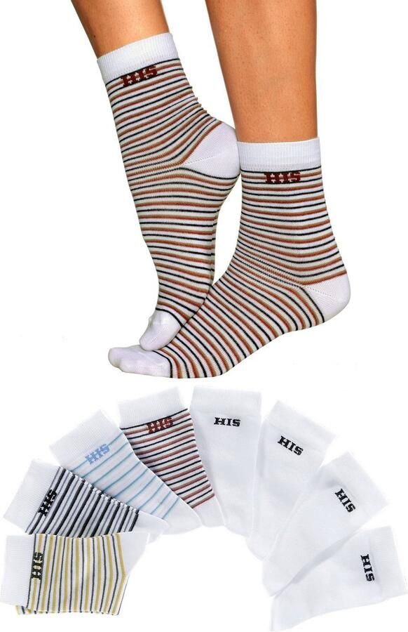 H.I.S Sokken gestreept en unikleur (set 8 paar)