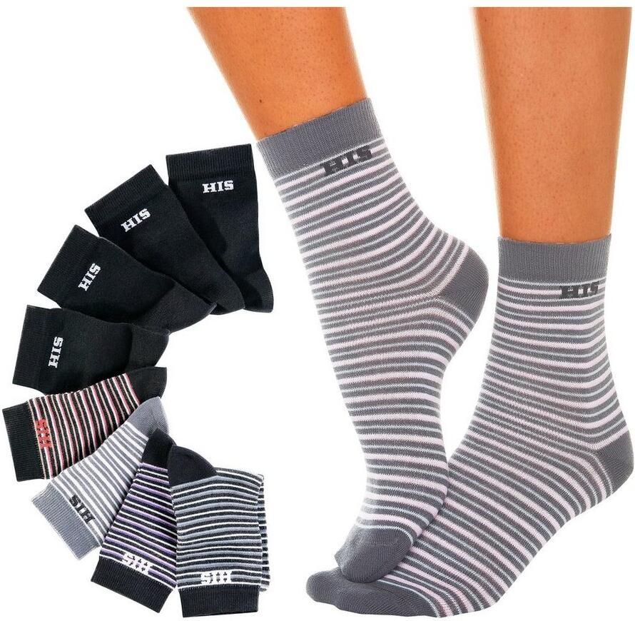 H.I.S Sokken gestreept en unikleur (set 8 paar)