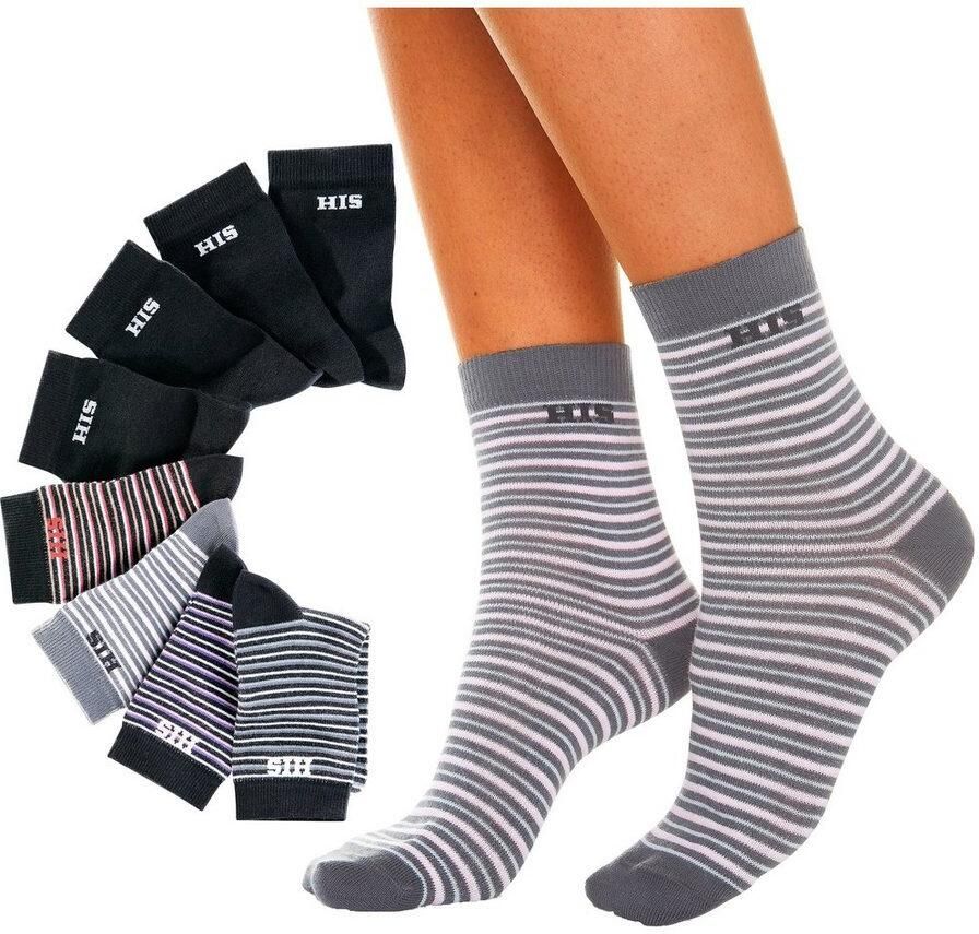 H.I.S Sokken gestreept en unikleur (set 8 paar) - Foto 2