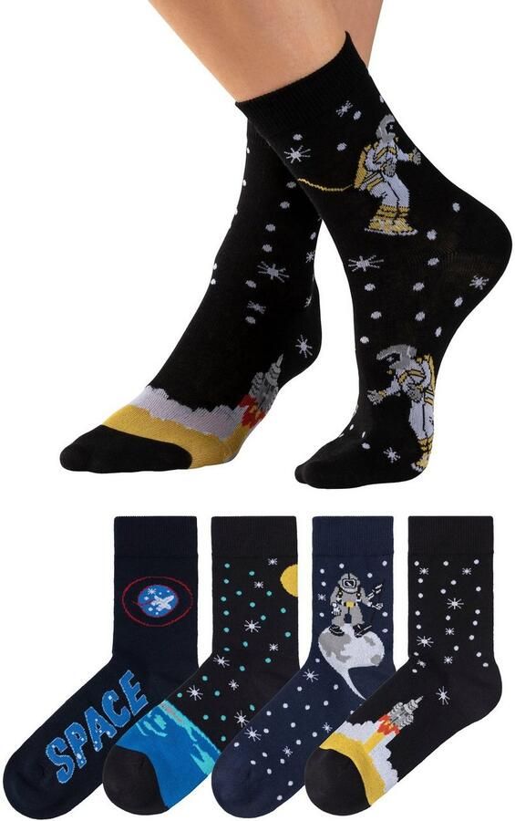 H.I.S Sokken met ingebreide motieven (set 4 paar)