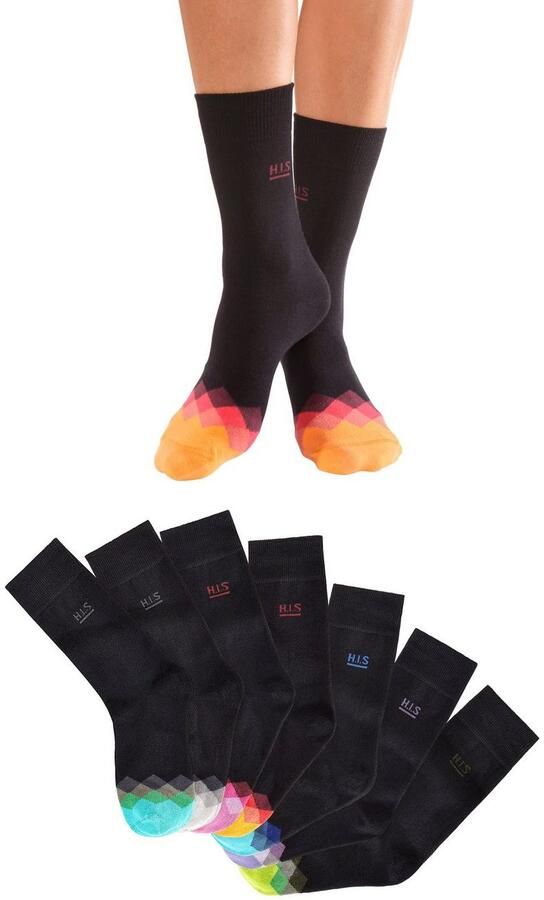 H.I.S Sokken met multicolour gedessineerde kant (set 7 paar) - Foto 3