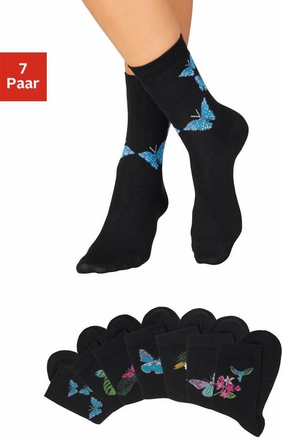H.I.S Sokken met vlinder- en vogelmotieven (set 7 paar) - Foto 8