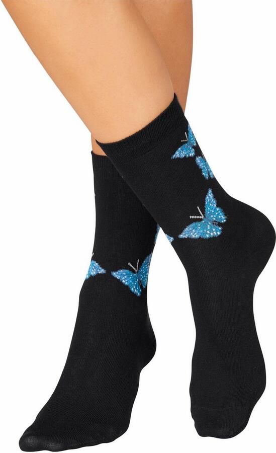 H.I.S Sokken met vlinder- en vogelmotieven (set 7 paar)